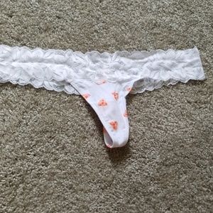 PINK Lace trim cotton thong
